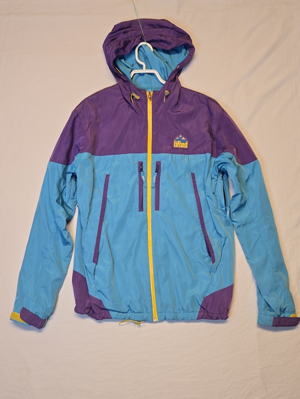 LRG Hooded Windbreaker Jacket Purple & Blue with Yellow Zipper Vintage Y2K